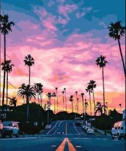 California Pink Sunset Cities Paint by Numbers