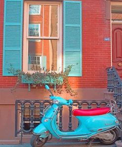 Vespa Turquoise Scooter Paint By Numbers