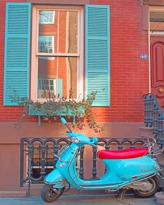 Vespa Turquoise Scooter Paint By Numbers