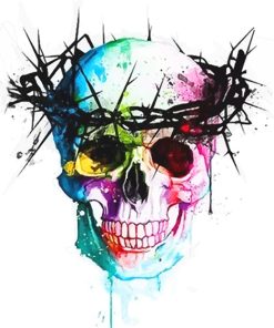 Colorful Skull With Thorns Crown Paint By Numbers