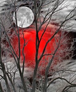 Moon Forest Red Silhouette Paint By Numbers