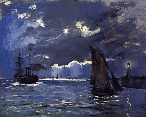 A Seascape Shipping By Moonlight Paint By Numbers