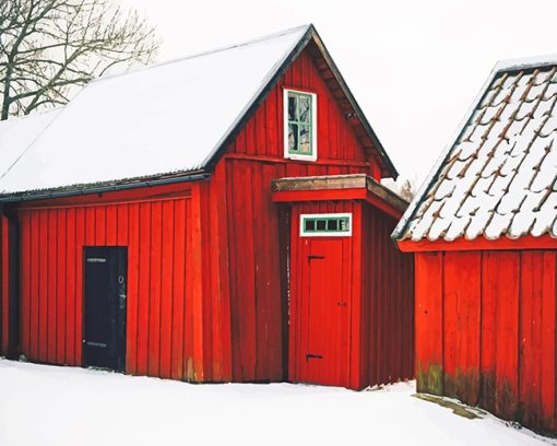 Beautiful Barn Snow Paint By Numbers