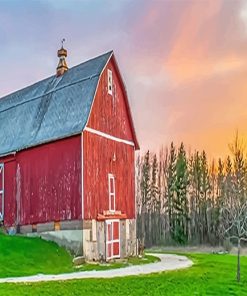 Beautiful Barn Sunset Paint By Numbers