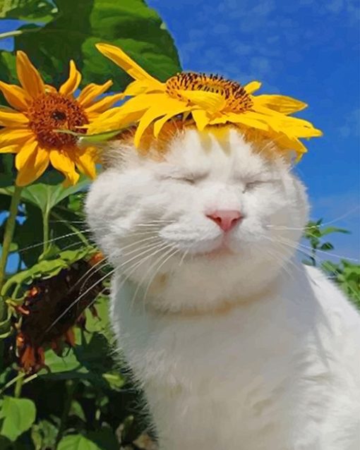Cat With Sun Flowers Paint By Numbers