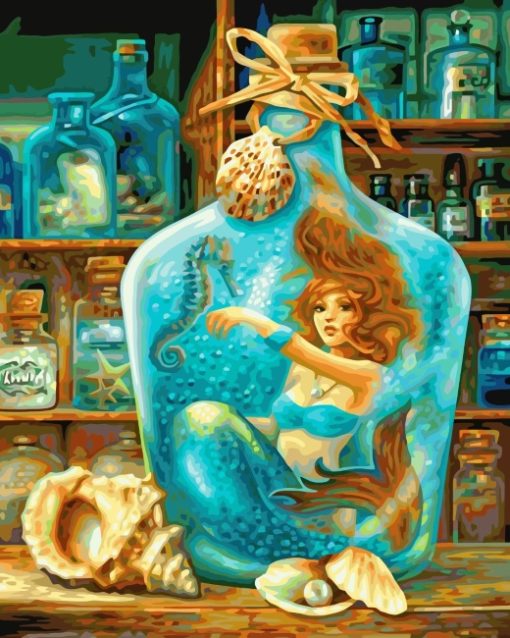 Mermaid In Bottle Paint by numbers