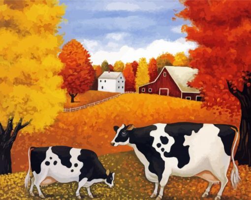 Cows Fall Scene Paint By Numbers
