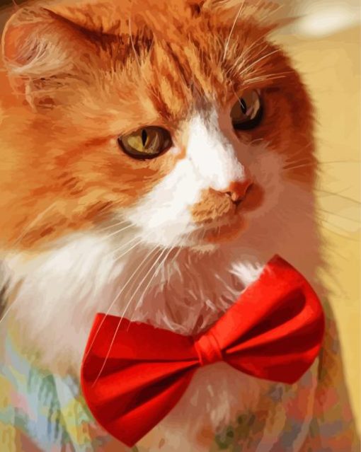 Ginger Cat Wearing Red Bow Paint By Numbers
