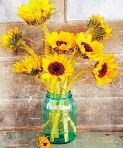 Sunflowers In Green Jar Paint By Numbers