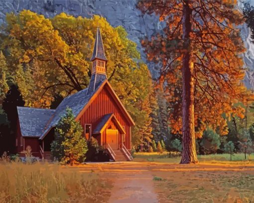 Wooden Country Church Paint By Numbers
