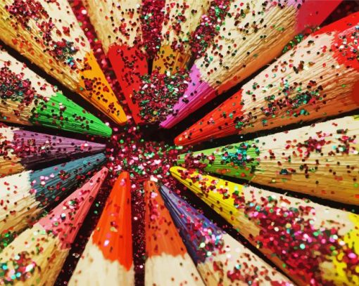 Colorful Pencils With Glitter Paint By Numbers