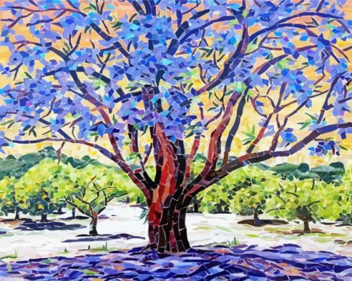 Blue Mosaic Tree Paint By Numbers