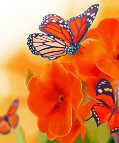 Butterflies On Orange Flowers Paint By Number