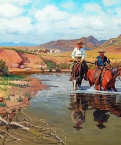 Cowboys And Horses In Water Paint By Numbers