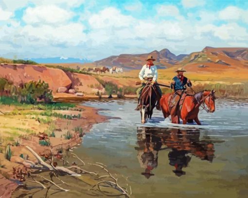 Cowboys And Horses In Water Paint By Numbers