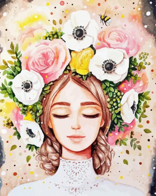 Flowers In Girl Hair Paint By Numbers
