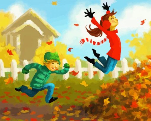 Kids Playing In Leaves Paint By Numbers