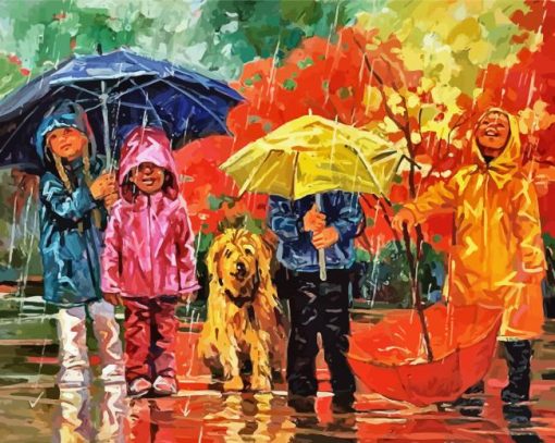 Little Kids Under Rain Paint By Numbers