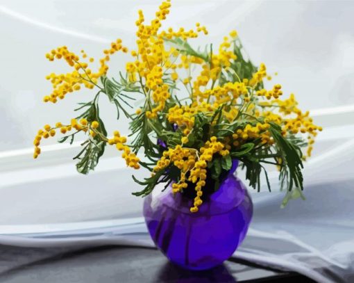 Mimosa In Purple Vase Paint By Numbers