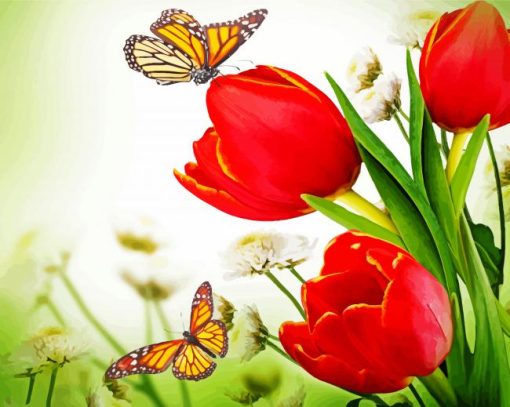 Monarch Butterfly With Tulips Paint By Numbers