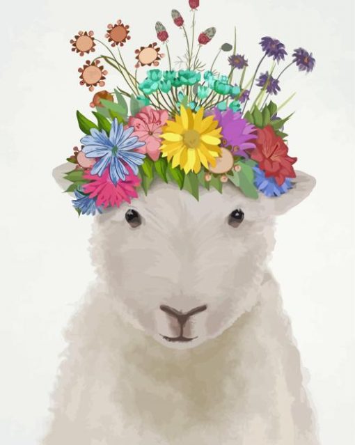 Sheep With Flowers Crown Paint By Numbers