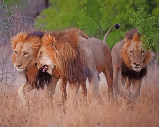 Three Lions In Africa Paint By Number