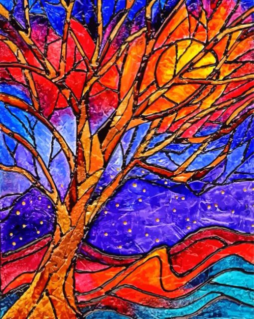 Aesthetic Stained Glass Tree Paint By Number