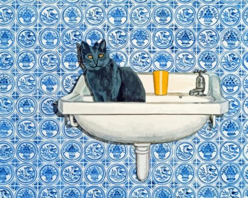 Bathroom Black Cat Art Paint By Number