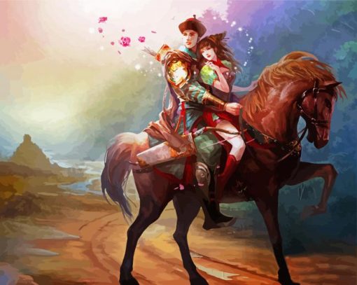 Fantasy Couple With Horse Paint By Numbers