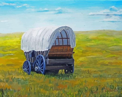 White Western Wagon Art Paint By Number