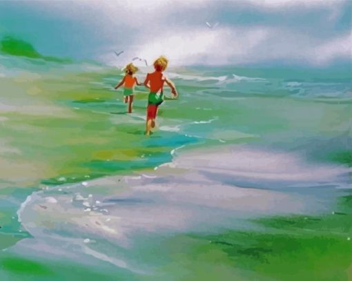 Boys Running On Beach Art Paint By Number
