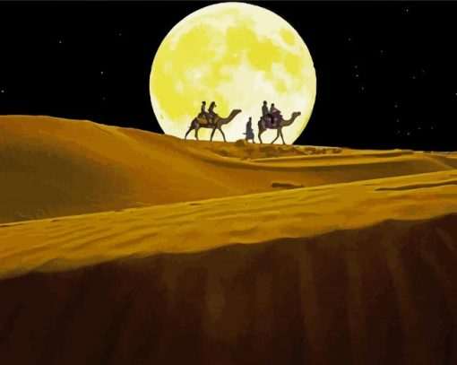 Camels And Moon On Desert Paint By Number