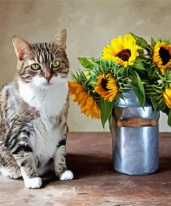 Cat And Sunflowers Bouquet Paint By Numbers