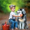 Child Boy With Husky Paint By Number