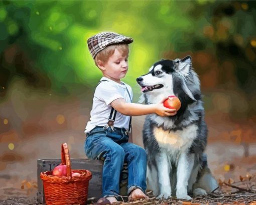 Child Boy With Husky Paint By Number