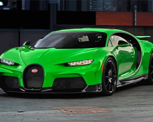 Green Bugatti Sport Car Paint By Numbers