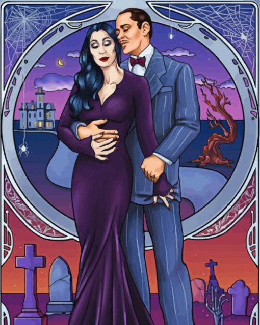 Illustration Morticia And Gomez Paint By Numbers