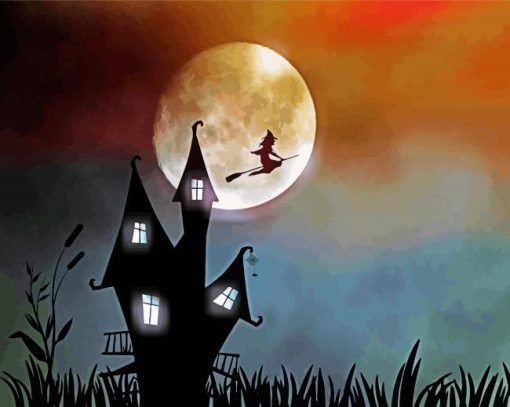 Moonlight Witch House Silhouette Paint By Number