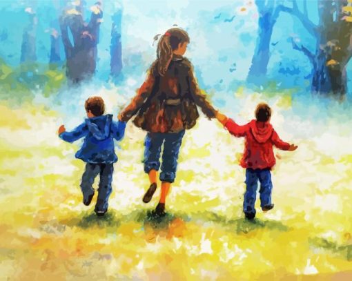 Mother And Two Boys Paint By Number