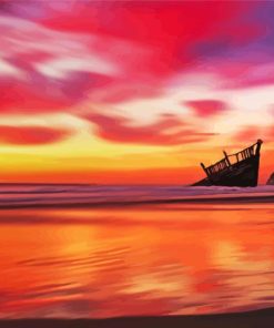 Ship Wrecks Sunset Silhouette Paint By Numbers
