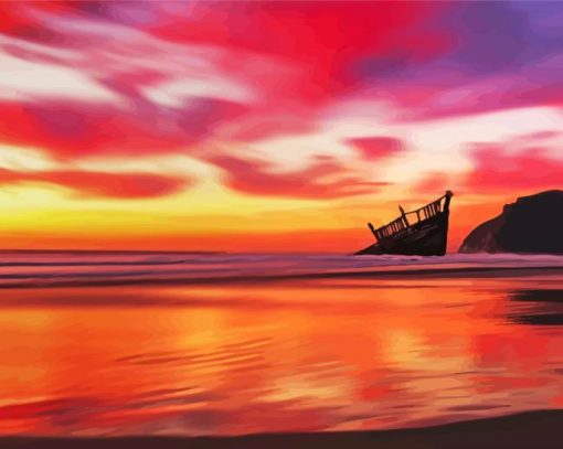 Ship Wrecks Sunset Silhouette Paint By Numbers