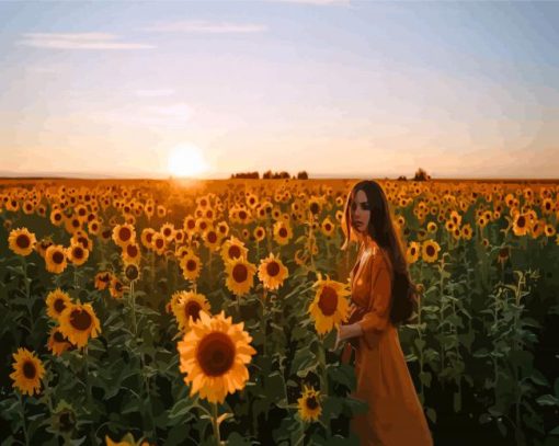 Sunflower Field With Lady Paint By Number