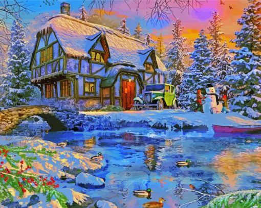 Winter Cottage Paint By Numbers
