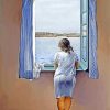 Girl Looking Out The Sea By Window Art Paint By Numbers