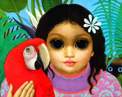 Hawaiian Girl With Parrot By Margaret Keane Paint By Numbers