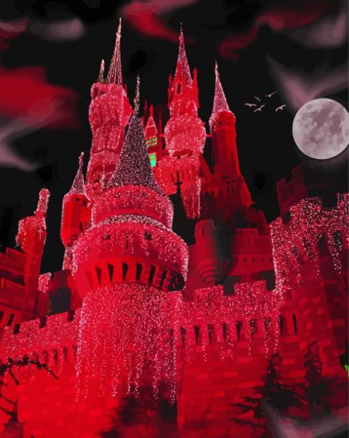 Red Castle And Full Moon Paint By Number
