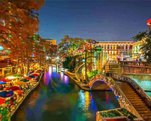 San Antonio Riverwalk At Night Paint By Numbers