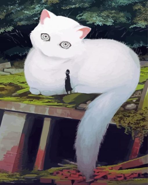 White Cute Japanese Giant Cat Paint By Numbers