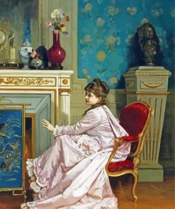 At The Fireplace By Auguste Toulmouche Paint By Numbers