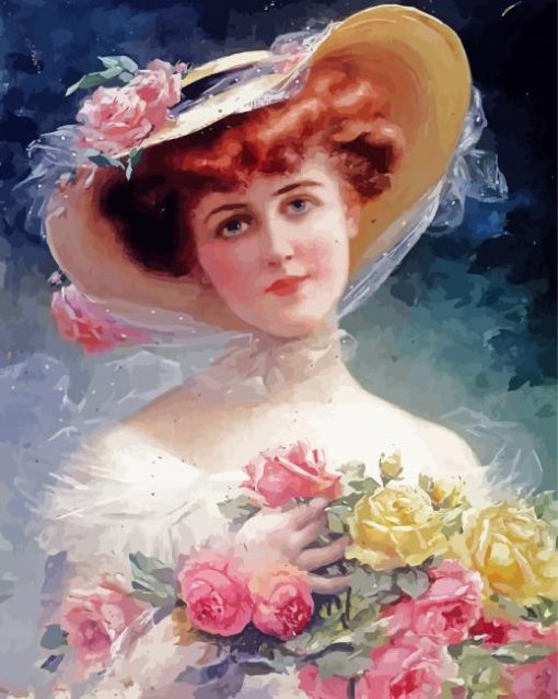 Beauty With Flowers Emile Vernon Paint By Numbers